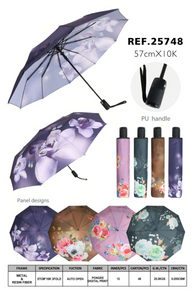 Auto-Open Umbrella with Floral Panel & Digital Print-25748