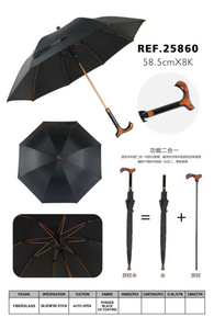 2-in-1 Walking Stick Umbrella with Detachable Shaft-25860