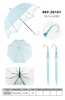 Cream Blue Ruffled POE Clear Auto Open Stick Umbrella-26101