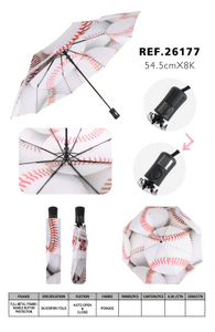 Baseball Print Auto Open & Close Folding Umbrella-26177
