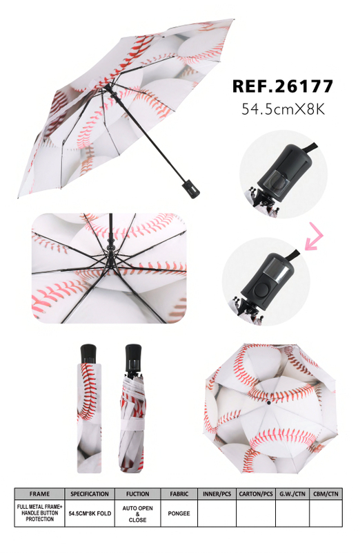 Baseball Print Auto Open & Close Folding Umbrella-26177