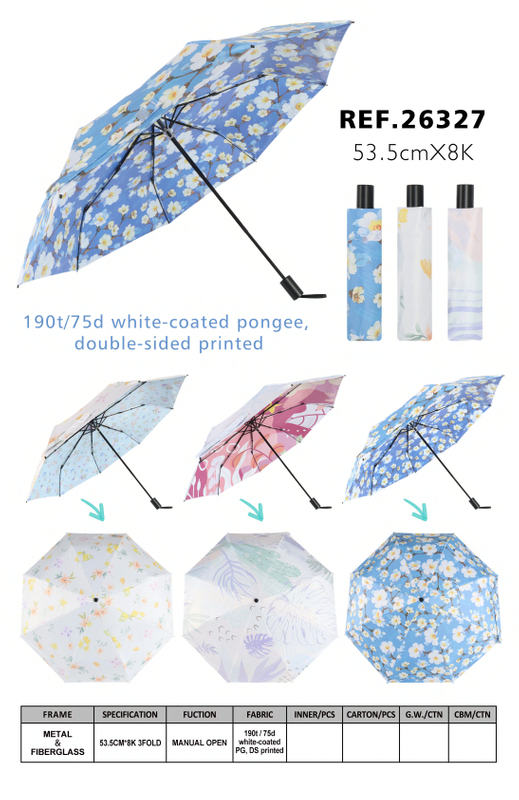 Double-Sided Printed Floral Manual 3-Fold Umbrella-26327