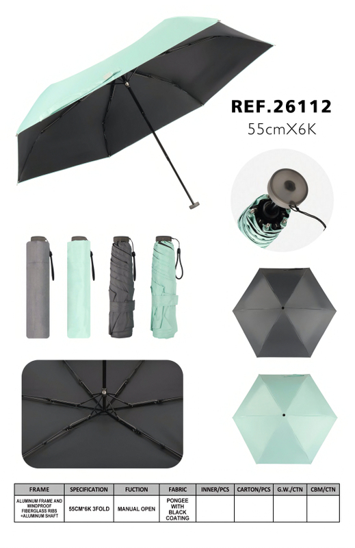 Slim 6K Black Coated Manual 3-Fold Sun & Rain Umbrella -26112