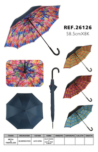 Floral Printed double-layer Auto Open Stick Umbrella-26126