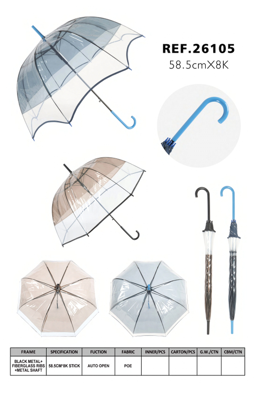 Two-Tone POE Clear Auto Open Stick Umbrella -26105